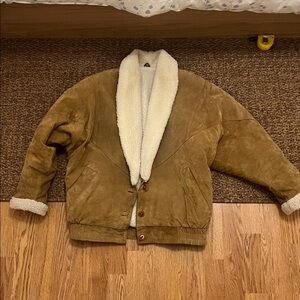 Vintage Shearling beige tan camel Leather Jacket